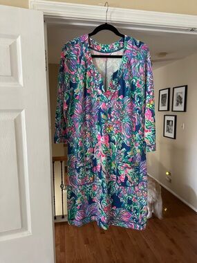 Lilly Pulitzer Floral cotton dress in Teal, Pink, Green
